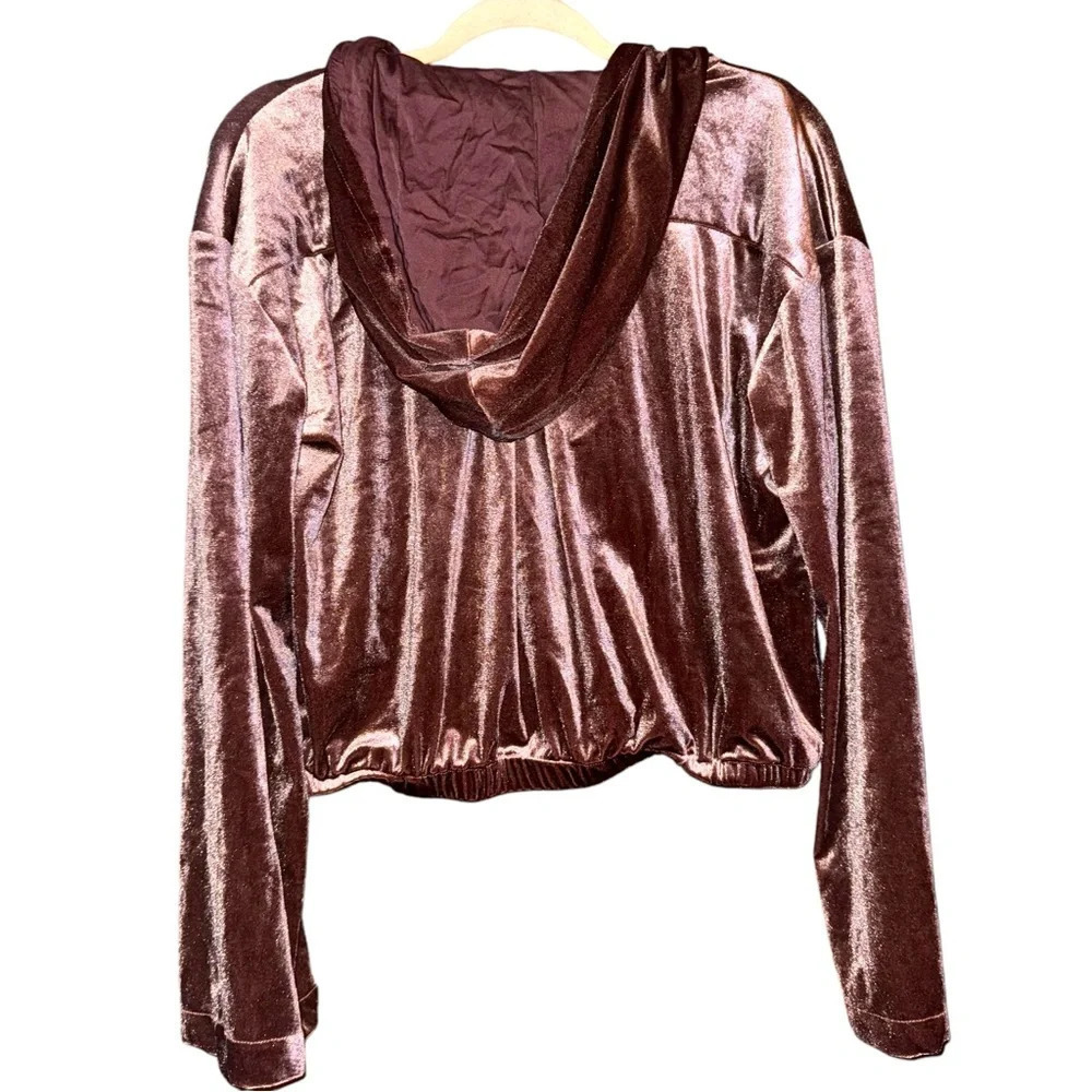 YOUNG FABULOUS & BROKE Fritzy Velvet Velour Zip Up Cropped Hoodie Sweatshirt M - Picture 12 of 15